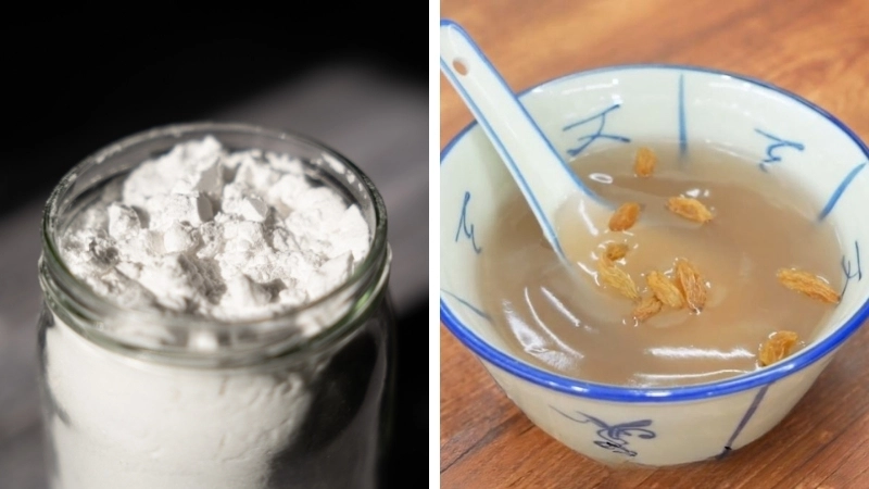 Hình ảnh bột sắn dây nguyên chất sau khi hòa tan và lắng đọng