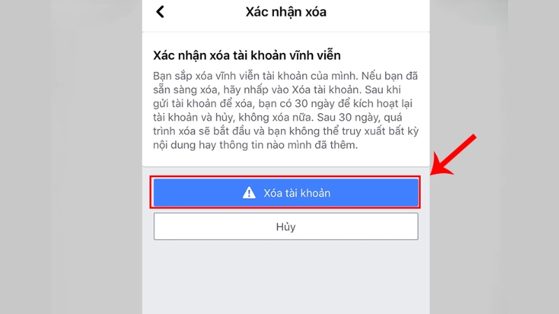 Hướng dẫn cách xóa tài khoản FB bằng điện thoại
