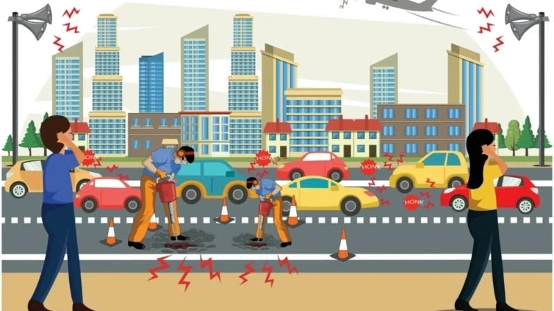 Một người đang ôm tai với vẻ mặt khó chịu, thể hiện tác hại của ô nhiễm tiếng ồn đến sức khỏe.