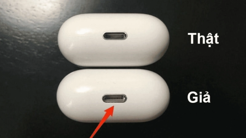  So sánh cổng sạc giúp kiểm tra airpod thật giả dễ dàng hơn