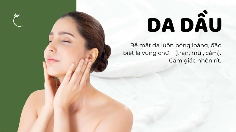Da dầu thường có bề mặt bóng nhờn, lỗ chân lông to và dễ nổi mụn