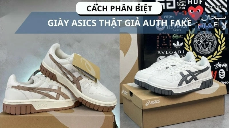 Logo ASICS trên giày thật được in sắc nét 