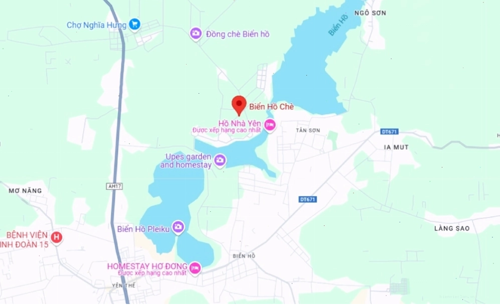 Bản đồ chỉ dẫn đường đi đến Biển Hồ Chè Gia Lai từ trung tâm thành phố