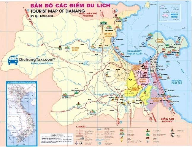 Bản đồ du lịch Đà Nẵng cho thấy vị trí trung tâm tại miền Trung Việt Nam