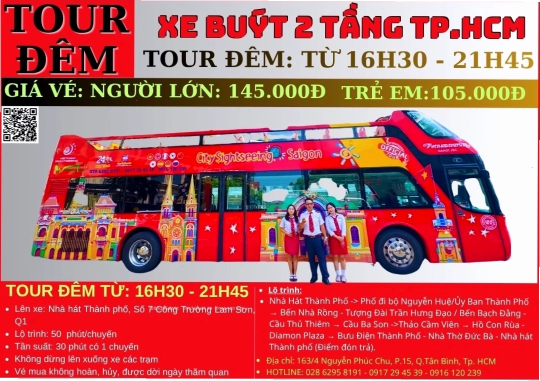Bảng giá vé Xe buýt 2 tầng Sài Gòn - Tour ban đêm