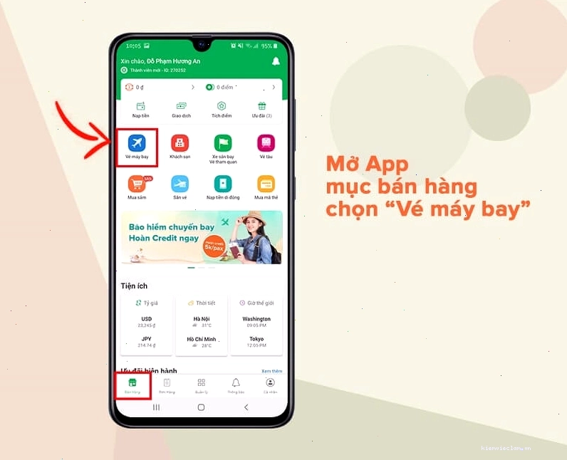 Đặt vé máy bay qua app Tripi