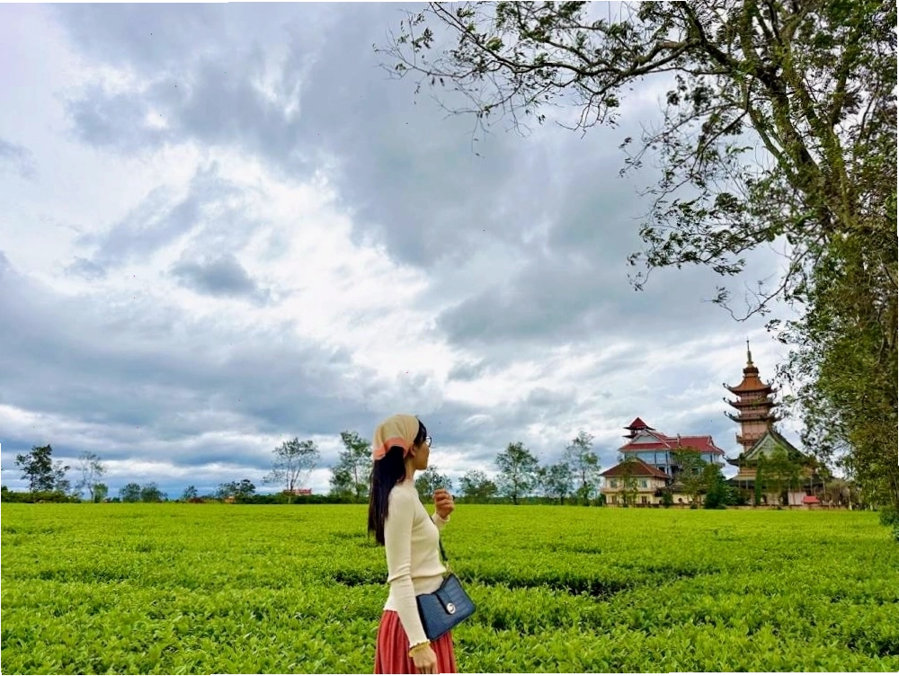 Du khách chụp ảnh kỷ niệm tại Biển Hồ Chè Gia Lai