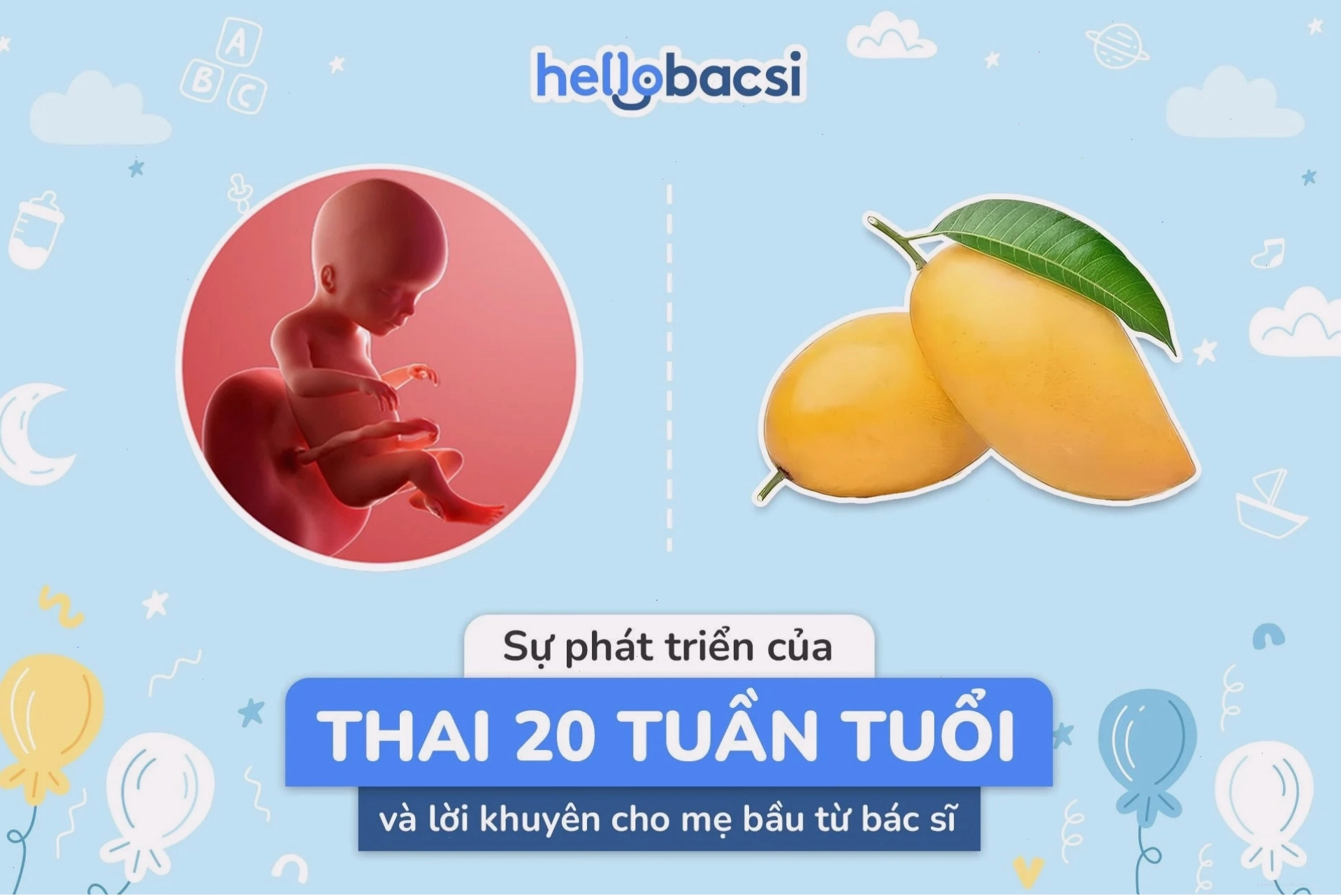 Hình ảnh siêu âm minh họa thai nhi 20 tuần tuổi đang phát triển trong bụng mẹ