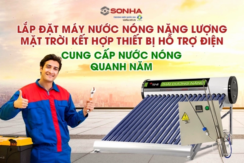 Máy nước nóng năng lượng mặt trời kết hợp điện hỗ trợ