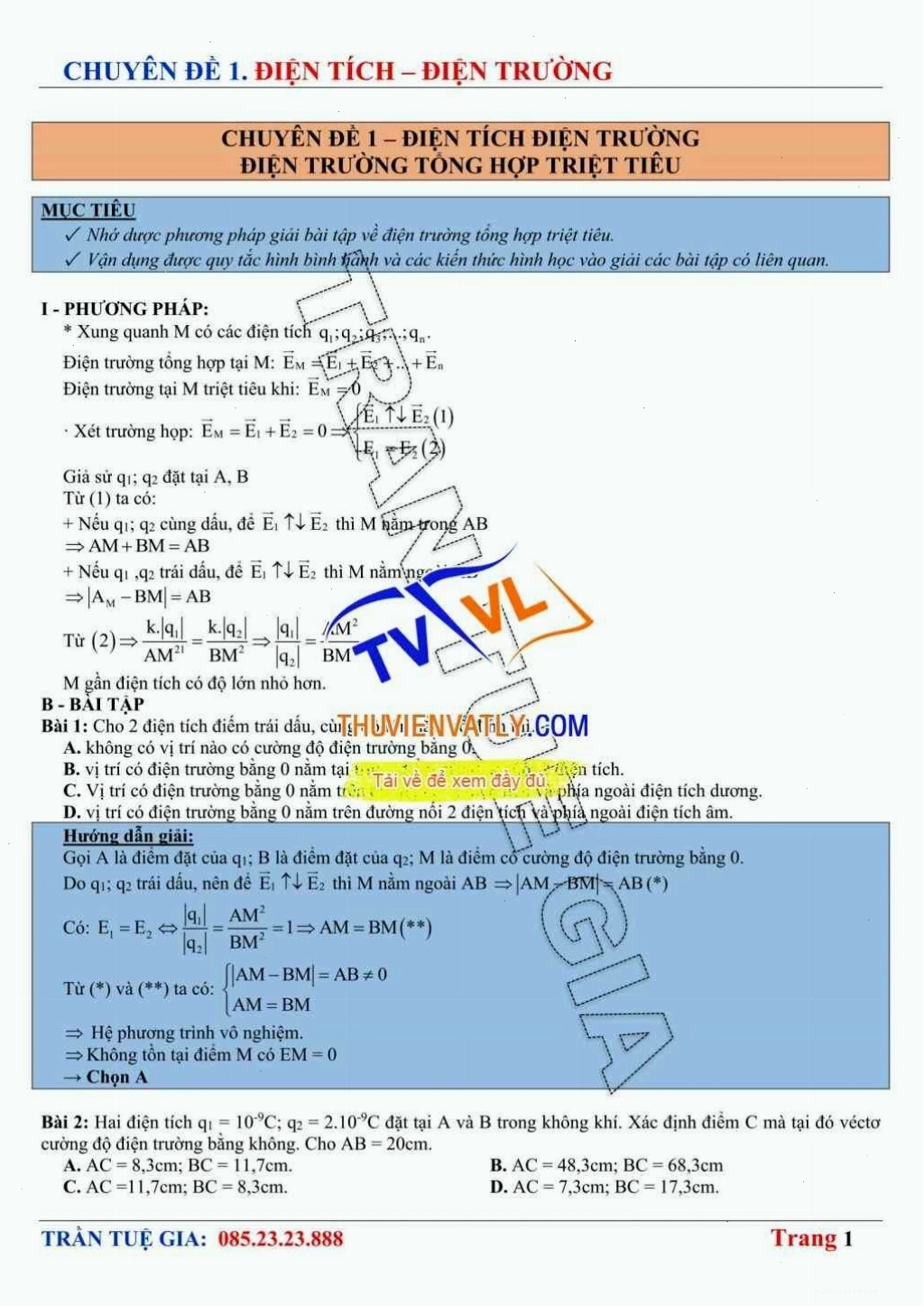 Mô phỏng đường sức điện triệt tiêu tại một điểm