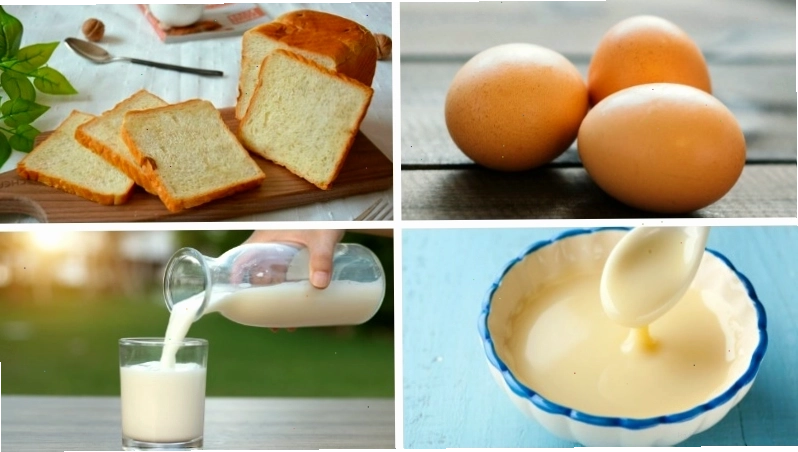 Nguyên liệu chuẩn bị làm bánh mì sandwich nướng trứng sữa đơn giản