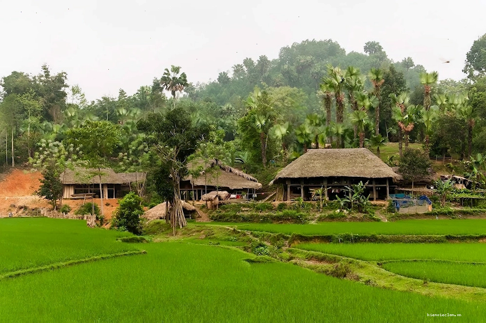 Những ngôi nhà sàn truyền thống của dân tộc Dao tại Làng Ngòi
